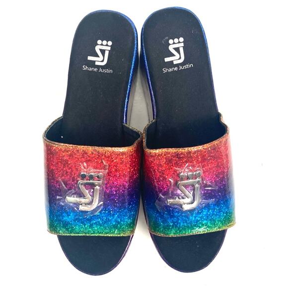 Shane Justin Rainbow Platform Glitter Sandals Size 39/ US 8.5 - Picture 3 of 9